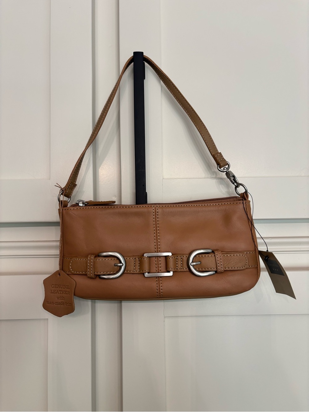 Covington Mini Baguette Brown Leather Chunky Silver Buckle Shoulder Bag Vtg Y2K